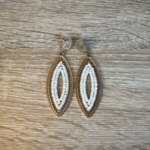 Gold and White Beaded Dangle Earrings